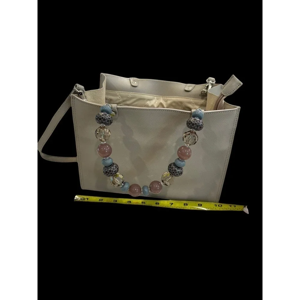 Roberta Gandolfi Taupe Leather Handbag with Beaded Handle